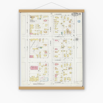 Old map wall art mockup — magnetic wood frame on white wall — Sanborn Fire Insurance Map from Mankato, Blue Earth County, Minnesota (1894), Sheet #0008