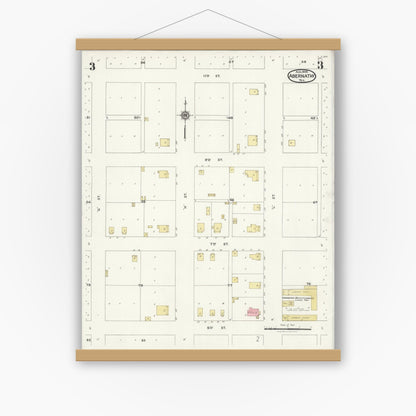 Old map wall art mockup — magnetic wood frame on white wall — Sanborn Fire Insurance Map from Abernathy, Hale County, Texas (1925), Sheet #0003