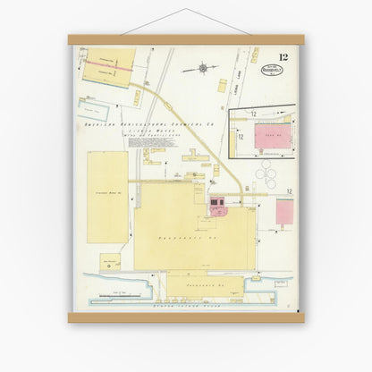 Old map wall art mockup — magnetic wood frame on white wall — Sanborn Fire Insurance Map from Roosevelt, Middlesex County, New Jersey (1912), Sheet #0012