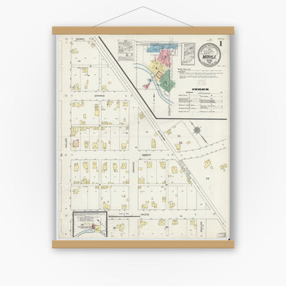 Old map wall art mockup — magnetic wood frame on white wall — Sanborn Fire Insurance Map from Markle, Huntington County, Indiana (1914) - Complete Map Set