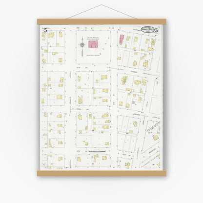 Old map wall art mockup — magnetic wood frame on white wall — Sanborn Fire Insurance Map from Granite Falls, Yellow Medicine And Chippewa Counties, Minnesota (1930), Sheet #0005