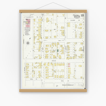 Old map wall art mockup — magnetic wood frame on white wall — Sanborn Fire Insurance Map from Ironton, Lawrence County, Ohio (1909), Sheet #0025