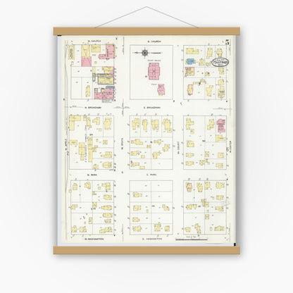 Old map wall art mockup — magnetic wood frame on white wall — Sanborn Fire Insurance Map from Hastings, Barry County, Michigan (1909), Sheet #0005