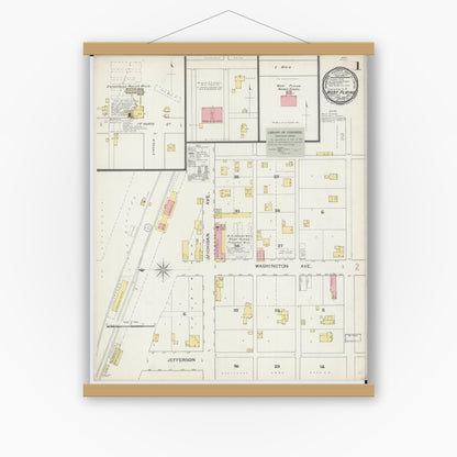 Old map wall art mockup — magnetic wood frame on white wall — Sanborn Fire Insurance Map from West Plains, Howell County, Missouri (1893) - Complete Map Set