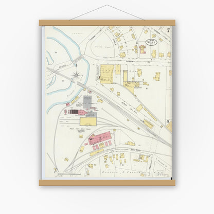 Old map wall art mockup — magnetic wood frame on white wall — Sanborn Fire Insurance Map from Niles, Trumbull County, Ohio (1898), Sheet #0007