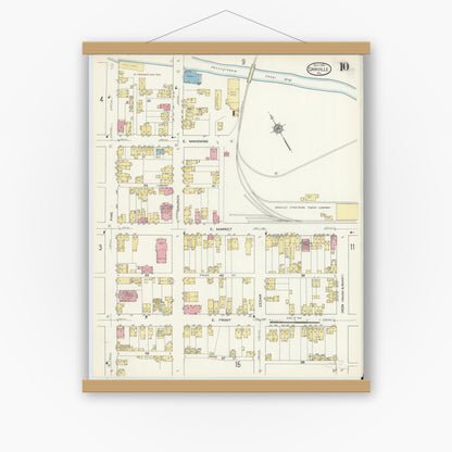 Old map wall art mockup — magnetic wood frame on white wall — Sanborn Fire Insurance Map from Danville, Montour County, Pennsylvania (1913), Sheet #0010