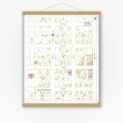 Old map wall art mockup — magnetic wood frame on white wall — Sanborn Fire Insurance Map from Afton, Union County, Iowa (1913), Sheet #0002