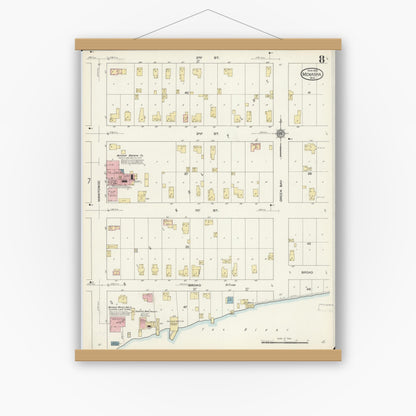 Old map wall art mockup — magnetic wood frame on white wall — Sanborn Fire Insurance Map from Menasha, Winnebago County, Wisconsin (1913), Sheet #0008
