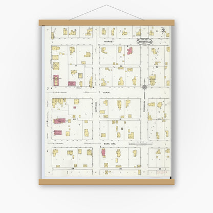 Old map wall art mockup — magnetic wood frame on white wall — Sanborn Fire Insurance Map from Centreville, Saint Joseph County, Michigan (1921), Sheet #0003