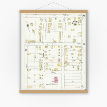 Old map wall art mockup — magnetic wood frame on white wall — Sanborn Fire Insurance Map from Peekskill, Westchester County, New York (1911), Sheet #0026