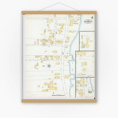 Old map wall art mockup — magnetic wood frame on white wall — Sanborn Fire Insurance Map from Mackinaw City, Cheboygan County, Michigan (1900), Sheet #0004