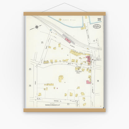 Old map wall art mockup — magnetic wood frame on white wall — Sanborn Fire Insurance Map from Peekskill, Westchester County, New York (1911), Sheet #0022