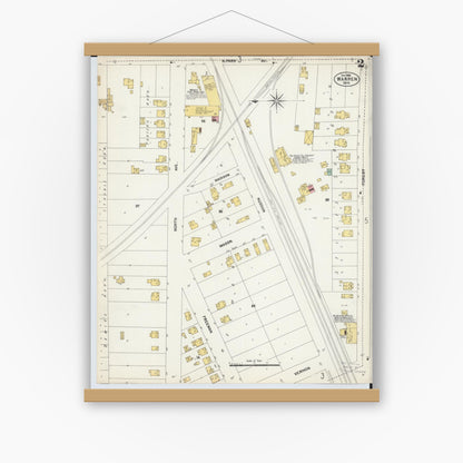 Old map wall art mockup — magnetic wood frame on white wall — Sanborn Fire Insurance Map from Warren, Trumbull County, Ohio (1902), Sheet #0002