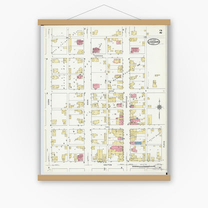 Old map wall art mockup — magnetic wood frame on white wall — Sanborn Fire Insurance Map from Lewisburg, Preble County, Ohio (1920), Sheet #0002