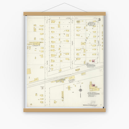 Old map wall art mockup — magnetic wood frame on white wall — Sanborn Fire Insurance Map from Armada, Macomb County, Michigan (1913), Sheet #0003