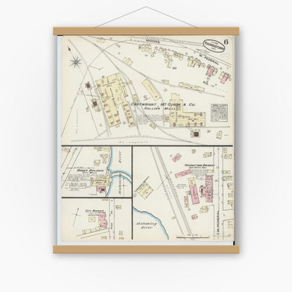 Old map wall art mockup — magnetic wood frame on white wall — Sanborn Fire Insurance Map from Youngstown, Mahoning County, Ohio (1884), Sheet #0006