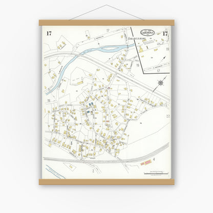 Old map wall art mockup — magnetic wood frame on white wall — Sanborn Fire Insurance Map from Carbondale, Lackawanna County, Pennsylvania (1923), Sheet #0017
