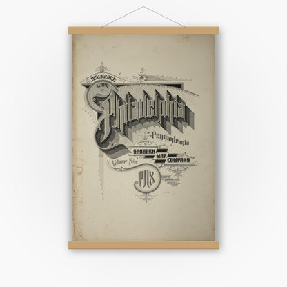 Old map wall art mockup — magnetic wood frame on white wall — Sanborn Fire Insurance Map from Philadelphia, Philadelphia County, Pennsylvania (1918), Sheet #0001