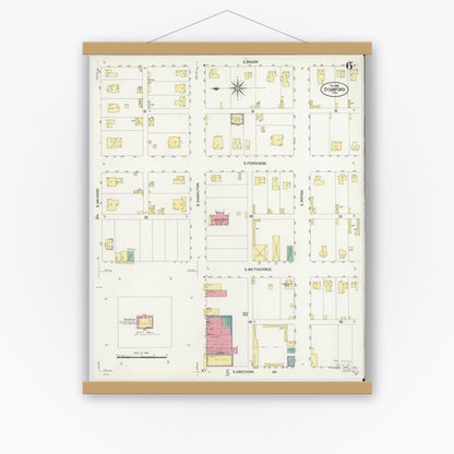 Old map wall art mockup — magnetic wood frame on white wall — Sanborn Fire Insurance Map from Stamford, Jones County, Texas (1908), Sheet #0006