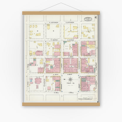 Old map wall art mockup — magnetic wood frame on white wall — Sanborn Fire Insurance Map from Paris, Lamar County, Texas (1892), Sheet #0004