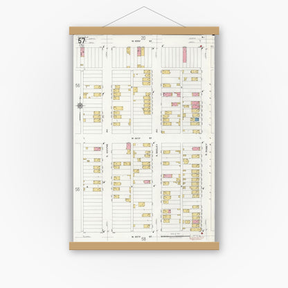 Old map wall art mockup — magnetic wood frame on white wall — Sanborn Fire Insurance Map from Chicago, Cook County, Illinois (1920), Sheet #0057