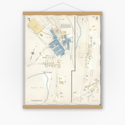 Old map wall art mockup — magnetic wood frame on white wall — Sanborn Fire Insurance Map from Tupper Lake, Franklin County, New York (1950), Sheet #0007