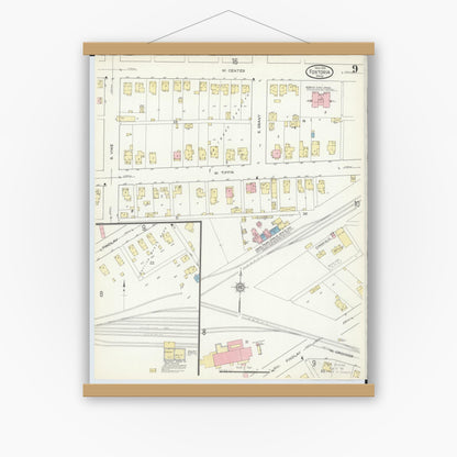 Old map wall art mockup — magnetic wood frame on white wall — Sanborn Fire Insurance Map from Fostoria, Seneca, Hancock, And Wood Counties, Ohio (1914), Sheet #0009