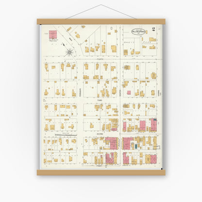 Old map wall art mockup — magnetic wood frame on white wall — Sanborn Fire Insurance Map from Willow Springs, Howell County, Missouri (1906), Sheet #0002