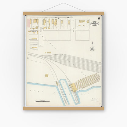 Old map wall art mockup — magnetic wood frame on white wall — Sanborn Fire Insurance Map from Two Harbors, Lake County, Minnesota (1897), Sheet #0006