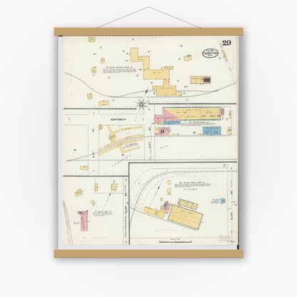Old map wall art mockup — magnetic wood frame on white wall — Sanborn Fire Insurance Map from Ironton, Lawrence County, Ohio (1904), Sheet #0029