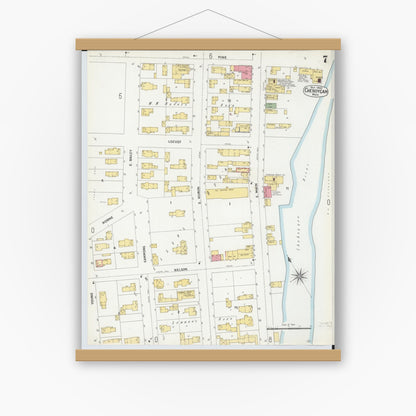 Old map wall art mockup — magnetic wood frame on white wall — Sanborn Fire Insurance Map from Cheboygan, Cheboygan County, Michigan (1900), Sheet #0007