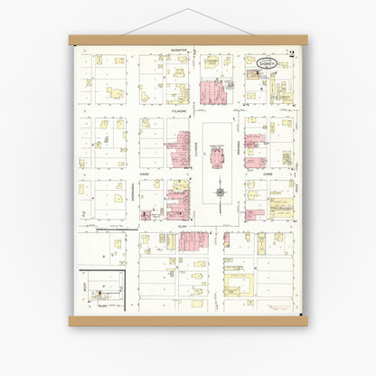 Old map wall art mockup — magnetic wood frame on white wall — Sanborn Fire Insurance Map from Sidney, Fremont County, Iowa (1914), Sheet #0002