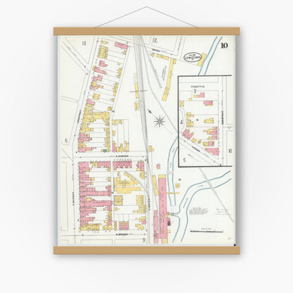 Old map wall art mockup — magnetic wood frame on white wall — Sanborn Fire Insurance Map from Lewistown, Mifflin County, Pennsylvania (1904), Sheet #0010