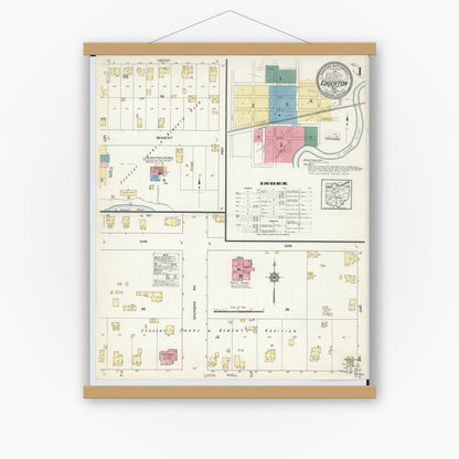 Old map wall art mockup — magnetic wood frame on white wall — Sanborn Fire Insurance Map from Edgerton, Williams County, Ohio (1913), Sheet #0001