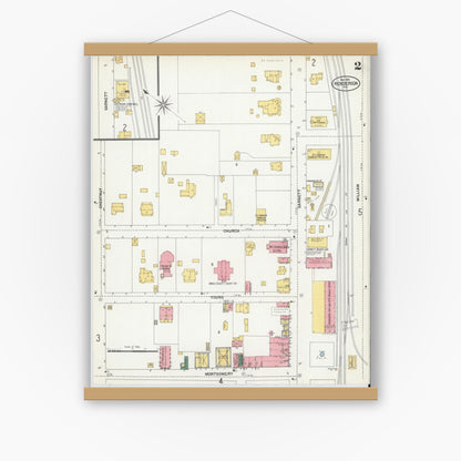 Old map wall art mockup — magnetic wood frame on white wall — Sanborn Fire Insurance Map from Henderson, Vance County, North Carolina (1901), Sheet #0002