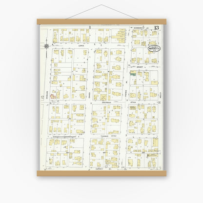 Old map wall art mockup — magnetic wood frame on white wall — Sanborn Fire Insurance Map from Marinette, Marinette County, Wisconsin (1910), Sheet #0013