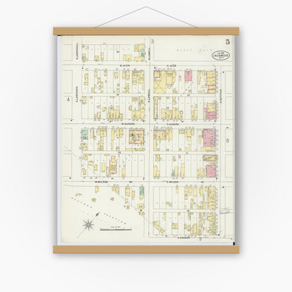 Old map wall art mockup — magnetic wood frame on white wall — Sanborn Fire Insurance Map from Ironwood, Gogebic County, Michigan (1898), Sheet #0005