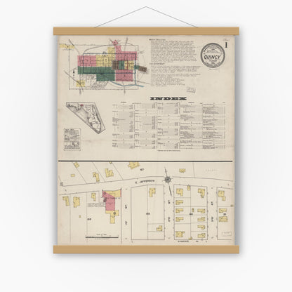 Old map wall art mockup — magnetic wood frame on white wall — Sanborn Fire Insurance Map from Quincy, Gadsden County, Florida (1922) - Complete Map Set