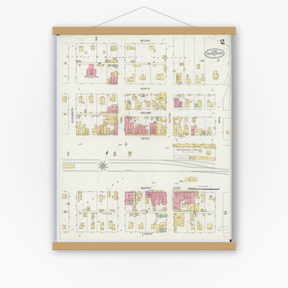 Old map wall art mockup — magnetic wood frame on white wall — Sanborn Fire Insurance Map from Colchester, Mcdonough County, Illinois (1898), Sheet #0002