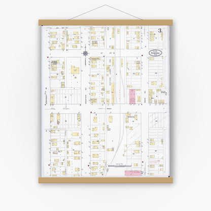Old map wall art mockup — magnetic wood frame on white wall — Sanborn Fire Insurance Map from Biwabik, Saint Louis County, Minnesota (1921), Sheet #0003