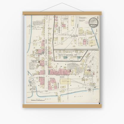 Old map wall art mockup — magnetic wood frame on white wall — Sanborn Fire Insurance Map from Bridgeport, Belmont County, Ohio (1886) - Complete Map Set