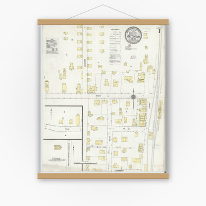 Old map wall art mockup — magnetic wood frame on white wall — Sanborn Fire Insurance Map from Patterson, Putnam County, New York (1910) - Complete Map Set