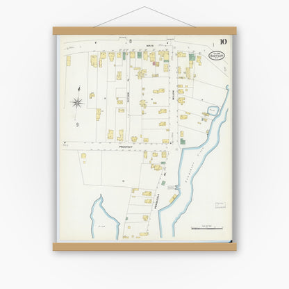 Old map wall art mockup — magnetic wood frame on white wall — Sanborn Fire Insurance Map from Babylon, Suffolk County, New York (1908), Sheet #0010