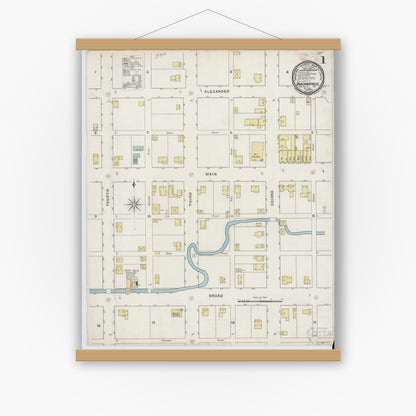 Old map wall art mockup — magnetic wood frame on white wall — Sanborn Fire Insurance Map from Brockway, Jefferson County, Pennsylvania (1894), Sheet #0001