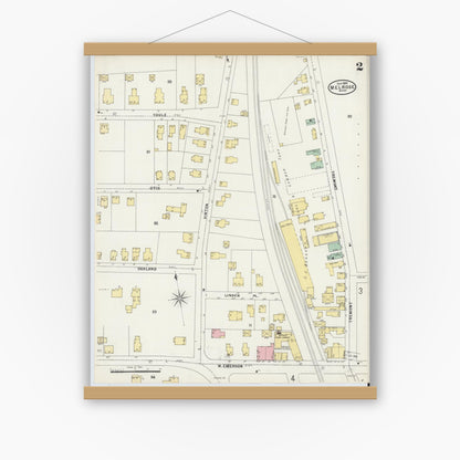 Old map wall art mockup — magnetic wood frame on white wall — Sanborn Fire Insurance Map from Melrose, Middlesex County, Massachusetts (1897), Sheet #0002