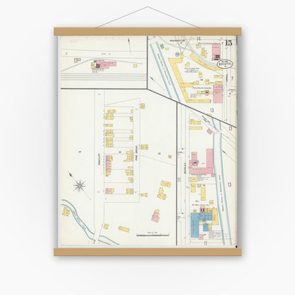 Old map wall art mockup — magnetic wood frame on white wall — Sanborn Fire Insurance Map from Bristol, Bucks County, Pennsylvania (1903), Sheet #0015
