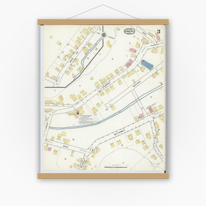 Old map wall art mockup — magnetic wood frame on white wall — Sanborn Fire Insurance Map from Pomeroy, Meigs County, Ohio (1916), Sheet #0003