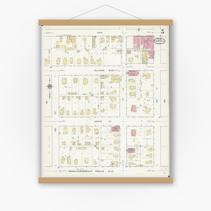 Old map wall art mockup — magnetic wood frame on white wall — Sanborn Fire Insurance Map from Fairfield, Wayne County, Illinois (1913), Sheet #0005
