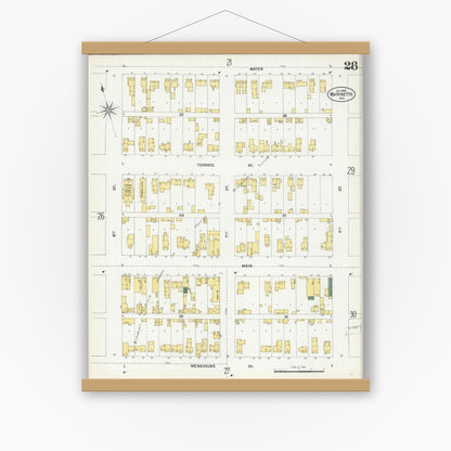 Old map wall art mockup — magnetic wood frame on white wall — Sanborn Fire Insurance Map from Marinette, Marinette County, Wisconsin (1901), Sheet #0028