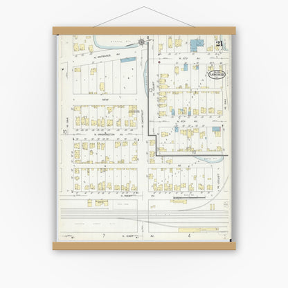 Old map wall art mockup — magnetic wood frame on white wall — Sanborn Fire Insurance Map from Kankakee, Kankakee County, Illinois (1914), Sheet #0021
